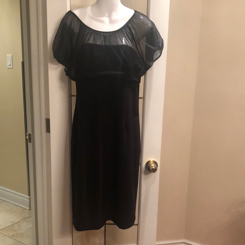 Black Sheer Overlay Midi Dress
